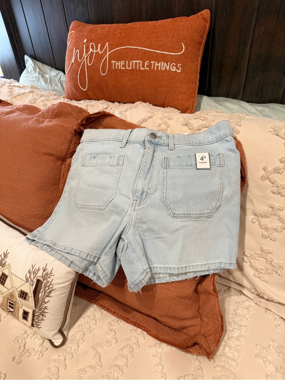 Time and Tru Light Blue Denim High-Rise Shorts